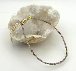 brpi bracelet billes en pierre toumaline d2mm et métal argenté l16-22 cm