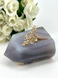 bague épi de blé pavée d'oxydes en métal doré taille réglable