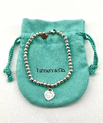 bracelet de perles tiffany & co return to tiffany avec pendentif plaque cœur  argent 925 millième (22 ct) 5,48g