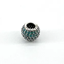 charm pandora rond orné pave bleu argent 925 millième (22 ct) 1,84g