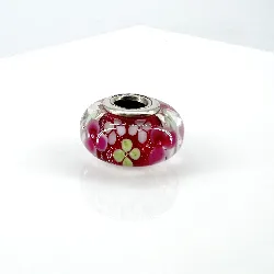 charm pandora verre de murano mutiples fleurs roses argent 925 millième (22 ct) 3,14g