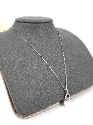 collier maille forçat orné d'un pendentif boule en céramique blanche argent 925 millième (22 ct) 7,72g