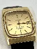 montre omega constellation, mouvement quartz, boîtier en métal doré, bracelet en cuir noir neuf, de remplacement, non d'origine.