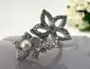 bague apm monaco fleurs et perle, pavée de zirconiums  t52 argent 925 millième (22 ct) 3,53g