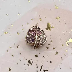 charm pandora feuille pavé scintillant en or rose avec cristaux dégrades rose et violet