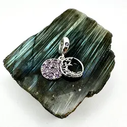 charm pandora pendentif plume pavé violets et roses argent 925 millième (22 ct) 3,53 g