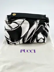 mini sac à main vintage emilio pucci en soie noir et blanc