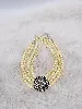 collier de perles triple range et fleur oxyde l30-40cm