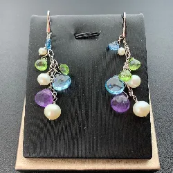 bo pendante ornee des pierres fines+perles or 750 millième (18 ct) 8,90g