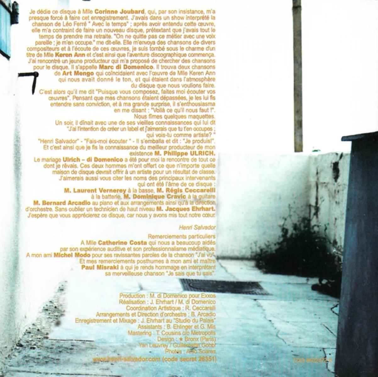 Cd Henri Salvador - Chambre avec vue (2000)