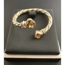 bracelet jonc ouvert torsade+citrines & diamants or 750 millième (18 ct) 31,72g