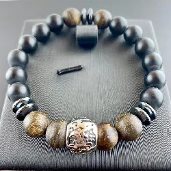 bracpi bracelet acier boules d'obsidienne
