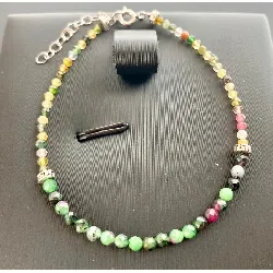 lj190528 bracelet perles de rubis sur zoisite+tourmaline