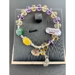 bracelet boules amethyste+quartz jaune argent 925 millième (22 ct) 25,91g