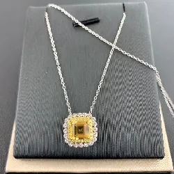 collier argent pendentif quartz jaune carre oxydes argent 925 millième (22 ct) 3,2g