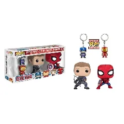figurine pop pack x4 - porte-clés captain america/iron man  & figurines hawkeye/spider-man