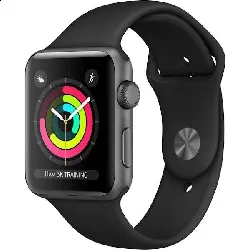montre connectée apple watch série 3 gps 42 mm, boîtier aluminium gris sideral, bracelet sport noir