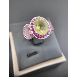 bague ornée d'une citrine 2 tourmalines et rubis diamants or 750 millième (18 ct) 7,96g