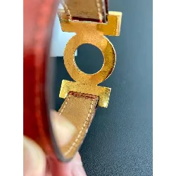hermès bracelet en plaqué or et cuir rouge