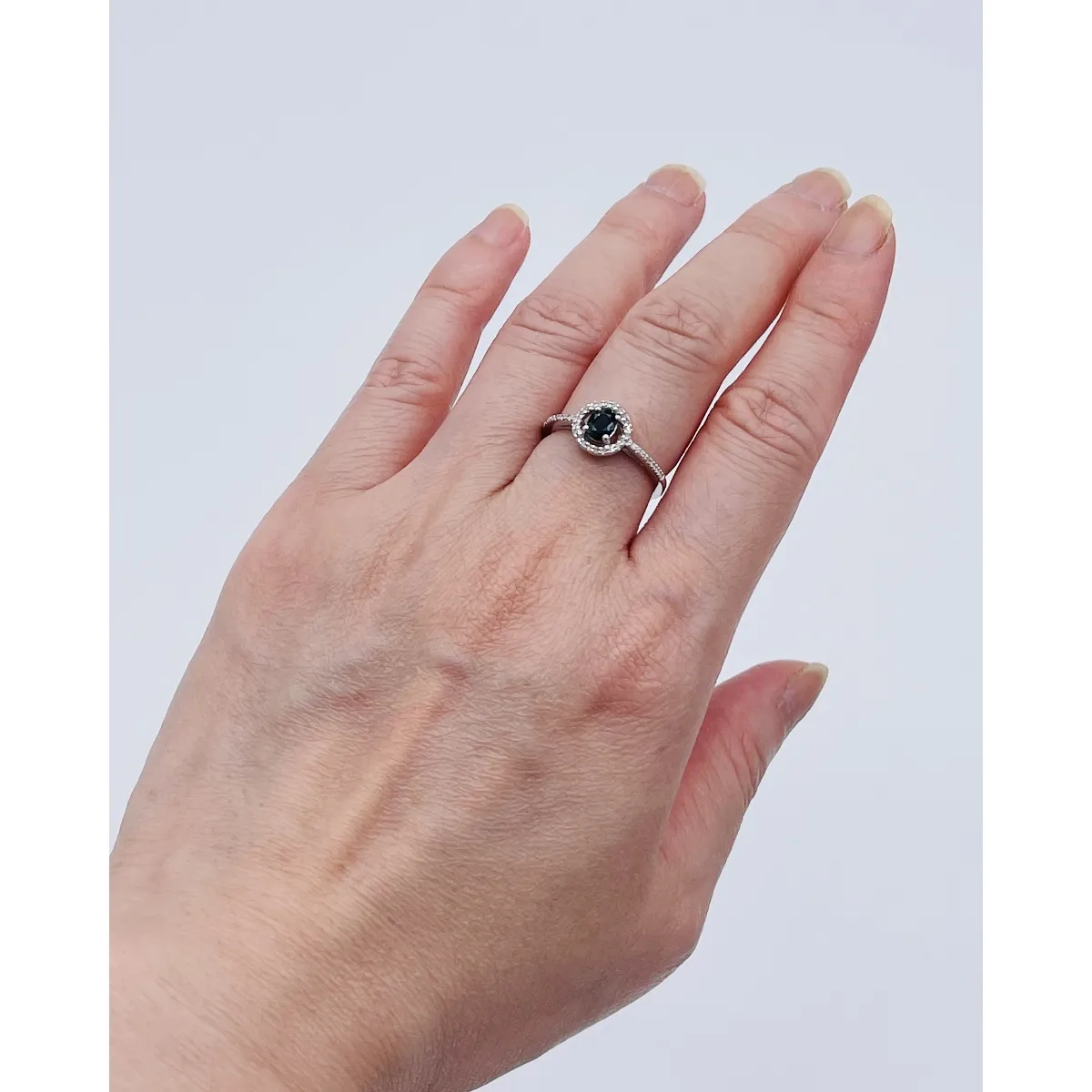 Bague Or Blanc 375 Avec Saphir Et 10 Diamants - Occasion, Bijou Ancien