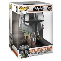 figurine funko! pop - star wars - the mandalorian - the mandalorian with the child supersized - 25 cm - 380