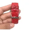 montre guess quartz acier oxydes forme triangle sur cadran transparent bracelet style cocodile rouge