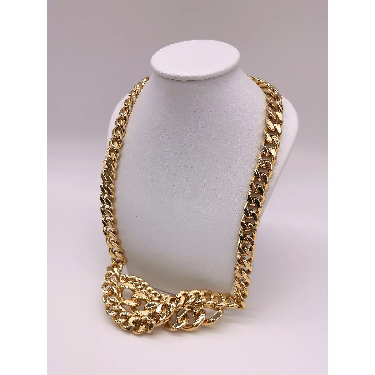 Collier Fantaisie Agatha Paris - Maille Métal Doré, Fermoir Strass - Occasion Vintage