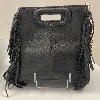mini sac cabas cuir noir avec franges