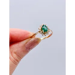Bague En Or 750 (18 Carats) Avec émeraude Et Oxydes - Occasion, Poinçon Tête D’aigle, 4,18g