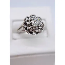 bague fleur or blanc solitaire diamant env 0,30ct taille ancienne or 750 millième (18 ct) 5,65g