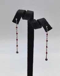 boucles d'oreilles argent chaînes pendantes ornées de perles rouges argent 925 millième (22 ct) 0,72g