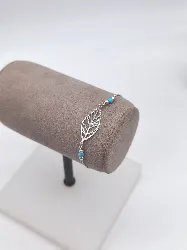 bracelet argent plume avec perles bleues argent 925 millième (22 ct) 1,68g