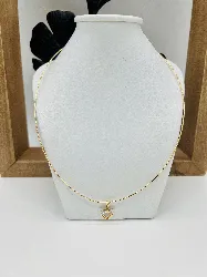 collier maty maille cable en or et pendentif coeur 2 ors orné de 2 petits diamants or 750 millième (18 ct) 4,93g