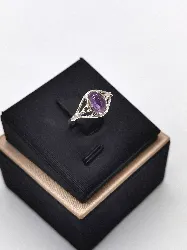 bague argent centrée d'une améthyste argent 925 millième (22 ct) 1,58g