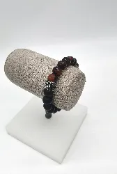 bracpi bracelet réglable acier et boules oeil de tigre et onyx