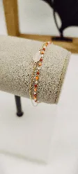 97323718 bracelet plaqué or double rangs dont une chaîne orné d'un quartz rose