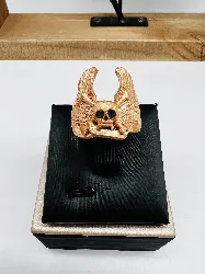 bague acier tête de mort métal doré t62