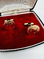Boutons De Manchette Vintage En Or 12 Carats - Motifs Feuilles Roses Dorées, Marque Black Hills Gold | Bijou Ancien Pour Homme