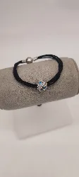 bracelet pandora en coton noir avec un charm empreinte de chien  argent 925 millième (22 ct) 7,31g