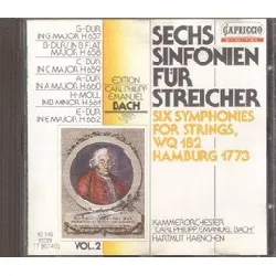 cd carl philipp emanuel bach - sechs sinfonien für streicher - six symphonies for strings, wq 182 , hamburg 1773 (1987)