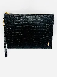 saint laurent pochette/porte-cartes zippé en cuir de veau embossé crocodile