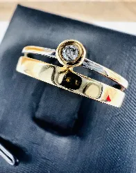 bague 2 rangs en 2 ors ornée d'un petit diamant or 750 millième (18 ct) 1,78g