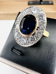 bague pompadour en argent vermeil ornée d'une pierre bleue et 10 oxydes argent 925 millième (22 ct) 6,09g