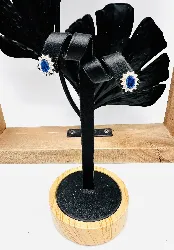 boucles d'oreilles marquerite pierre bleue entourée de 12 or 585 millième (14 ct) 1,66g