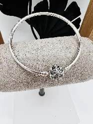bracelet pandora jonc ouvrant motif flocon de neige centré d'un oxyde argent 925 millième (22 ct) 10,15g