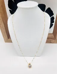 collier or pendentif en perle de culture grise et une ligne de diamants or 750 millième (18 ct) 5,03g