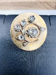 broche / pendentif plaque or motif fleurs en argent ornées de diamants taille ancienne or 750 millième (18 ct) 8,10g