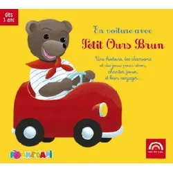 cd en voiture avec petit ours brun
