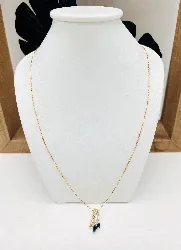 collier or pendentif orné de 2 saphirs forme navette et un petit diamant or 750 millième (18 ct) 2,92g