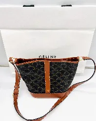 céline sac seau pm bucket en toile triomphe et cuir de veau tan